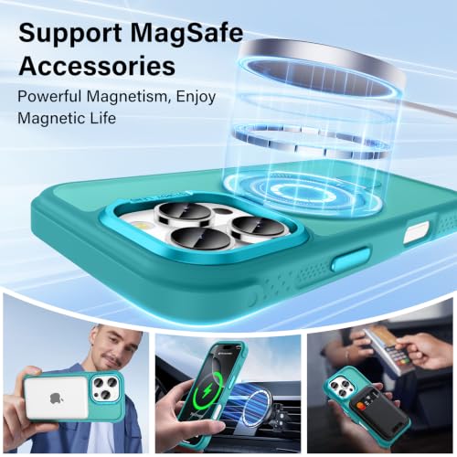 Designed for iPhone 16 Pro Case with Magnetic Stand, Darkcyan | Certified Drop Protection, Great Grip Feeling, Matte Translucent Back Slim Shockproof Phone Cover - color: Darkcyan, size: Iphone 16 Pro