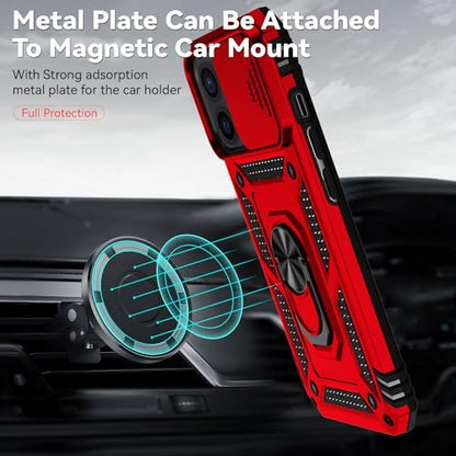 for iPhone 12/ iPhone 12 Pro Case with Camera Lens Cover, Red | HD Screen Protector, 16 FT Military Grade Drop Protection, Magnetic Kickstand Rugged Shockproof Protective Cove - color: Red