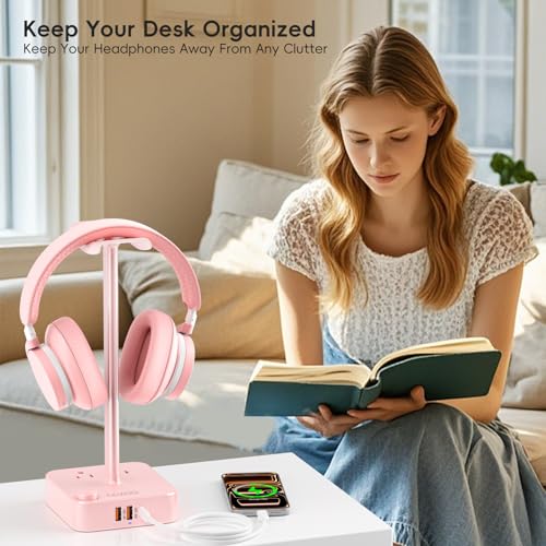 cozoo Headphone Stand with Charger, USB C, Gifts for Gamers Men, Pink - color: Pink