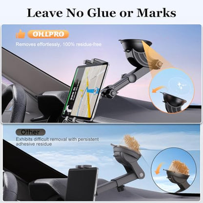 OHLPRO Tablet Holder for Car Dashboard [Suction Cup Mount] Windshield Wall Desk, Adjustable Stand for 5-13" iPad mini Air Pro Galaxy Tab S9 Phone - Heavy Duty Truck Accessories (9" Arm)