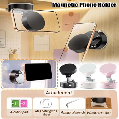 Oudvaker Foldable Magnetic Vacuum Phone Holder, 360° Electric Suction Car Mount, Double-Sided Swivel Stand for Car, Mirror, Gym, Kitchen, Hands-Free Portable Phone Holder (Wihte)