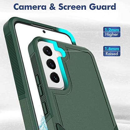 MDCN for Galaxy S22 Case: Dual Layer Protective Heavy Duty Cell Phone Cover Shockproof Rugged with Screen Protector - Military Protection Bumper Tough - Galaxy S22 5G, 6.1 inch, Dark Green - color: Dark Green (PC) + Dark Green (TPU)
