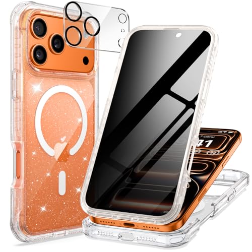 seacosmo Magnetic for iPhone 17 Pro Max Case for Women, Girly, Men, Full Body with Built-in Privacy Screen and Camera Lens Protector, Anti-Yellowing, Shockproof Cute Phone Case, 6.9", Clear Glitter - color: Clear Glitter, size: iPhone 17 Pro Max 6.9"