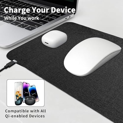 Fast Wireless Charging Mouse Pad 15W, Office Desk Pad with Ultra-Smooth Surface Non-Slip Rubber Base, Waterproof Mousepad for Computers/Office/Work/Home/Pad for iPhone Samsung (Black) - color: Black