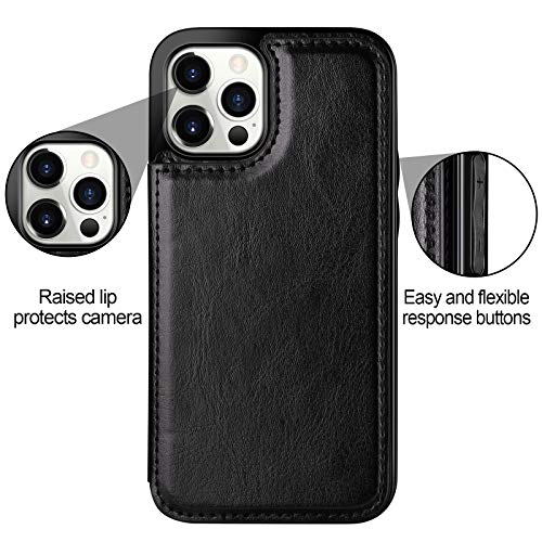 HianDier for iPhone 12 Pro Max Case Wallet with Card Holder Black | Wallet Case Compatible with iPhone 12 Pro MAX Slim Protective Flip Folio Soft PU Leather Magnetic Closure Cover, 5G 6.7-inch - color: Black