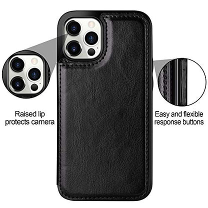 HianDier for iPhone 12 Pro Max Case Wallet with Card Holder Black | Wallet Case Compatible with iPhone 12 Pro MAX Slim Protective Flip Folio Soft PU Leather Magnetic Closure Cover, 5G 6.7-inch - color: Black
