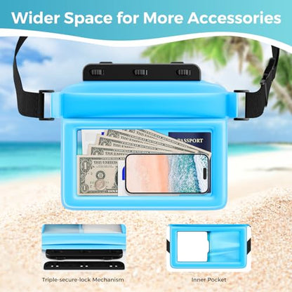 JOTO Floating Waterproof Bum Bag Mobile Phone Case, IPX8 Underwater Transparent Waist Bags with Adjustable Waist Belt for Mobile Phone/Passports/Keys, for Beach, Swimming, Boating - Blue - color: blue