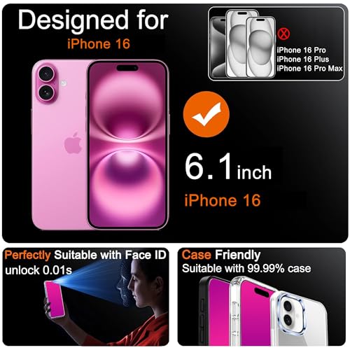 Privacy Screen Protector for iPhone 16 2 Pack (Pink) - color: for iPhone 16 (Pink)