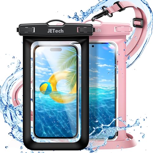 JETech IPX8 Waterproof Phone Pouch, Dry Bag, Black+Pink, 2-Pack | Touchscreen Compatible, Fits up to 7.2", for iPhone 17e/17/16/15/14 Series, for Galaxy S26/S25 Ultra, for Pixel 10 Series - color: Black+Pink