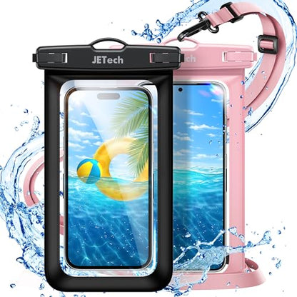 JETech IPX8 Waterproof Phone Pouch, Dry Bag, Black+Pink, 2-Pack | Touchscreen Compatible, Fits up to 7.2", for iPhone 17e/17/16/15/14 Series, for Galaxy S26/S25 Ultra, for Pixel 10 Series - color: Black+Pink