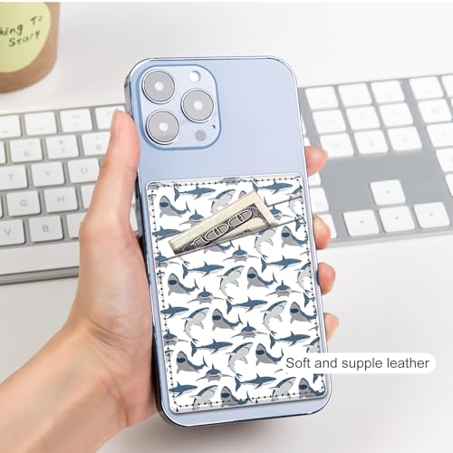 Phone Card Holder, Dual Pocket Leather Phone Wallet Adhesive Stick On, Cute Card Holder, Credit Card Holder for Phone Case Compatible with Most Phone （shark） - color: shark