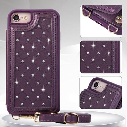 for iPhone 7/8/SE 2022/SE 2020 Wallet Case with Card Holder Slots and Strap, RFID Blocking Magnetic Flip Folio Cover, Crossbody Purse Protection Case with Kickstand,Deep Purple Diamond - color: Deep Purple Diamond, size: iPhone 7/8/SE 2022/SE 2020(6.6")