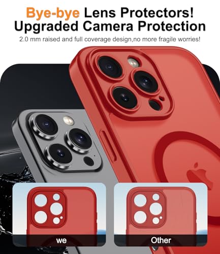 Magnetic Case for iPhone 16 Pro Case with Screen Protector+Wrist Strap | Compatible with MagSafe,Full Camera Protection,Slim Translucent Matte Phone Cover,Red - color: Red