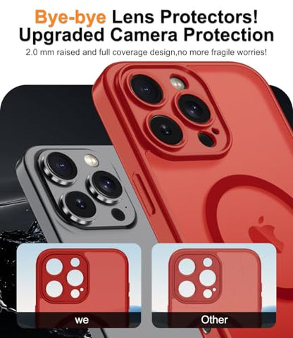 Magnetic Case for iPhone 16 Pro Case with Screen Protector+Wrist Strap | Compatible with MagSafe,Full Camera Protection,Slim Translucent Matte Phone Cover,Red - color: Red