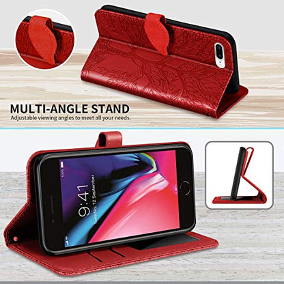 Wallet Case for iPhone 7 Plus/iPhone 8 Plus with Card Holder/Slot,PU Leather Flip Folio Shell [Magnetic Closure][Wrist Strap][Kickstand] Shockproof Cover Fit iPhone 7 Plus / 8 Plus Red - color: Red, size: iPhone 7 Plus / iPhone 8 Plus (5.5 inch)
