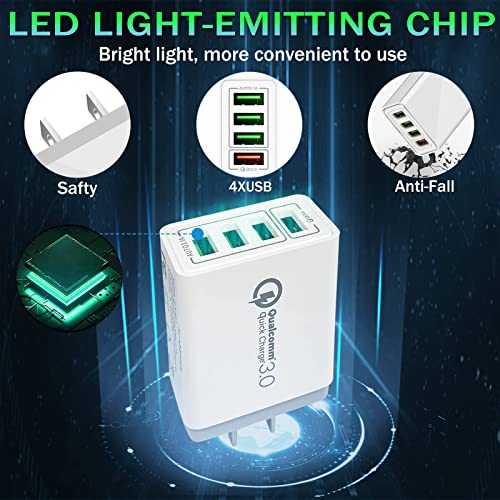 USB Charger 40W Quick Charge 3.0, 5V/3.1A 4 Port Fast Charging Block - color: (4*USB)Wihte
