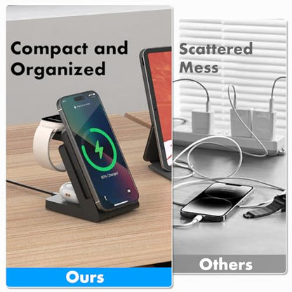 TRAVEL DEPOT 4 in 1 Charging Station for Apple Devices, Portable Wireless Charging Station Magnetic for MagSafe Charger Travel for iPhone 16/15/14/13 Apple Watch AirPods