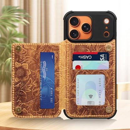 Wallet Real Leather Case Compatible With iPhone 17 Pro Max 6.9" | Genuine Leather,Shockproof, Anti-Fall Case,Flip Cover,with Card Slot,Double Magnetic Buckle,Kickstand,RFID Blocking Brown - color: Brown, size: 6.9"-17 Pro Max