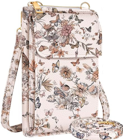 Miss Adola Phone Purse for Women Leather Crossbody Bag | Large Phone Pocket, Magnetic Snap, Zipper Pocket, 4 Card Slots, Adjustable Shoulder Strap, Leather Small Purse for Daily Use - color: Butterfly Flower