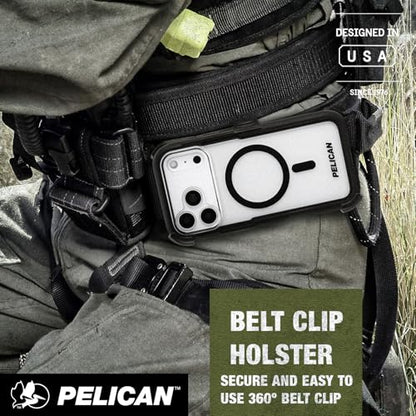 Pelican Voyager iPhone 17 Pro Max Case - MagSafe Phone Case - Black/Clear | Magnetic Phone Case w/24ft Military Grade Drop Protection - Phone Cover w/ Belt Clip Holster Kickstand for iPhone 17 Pro Max - color: Voyager - Clear - Pro Max, style: iPhone 17 P