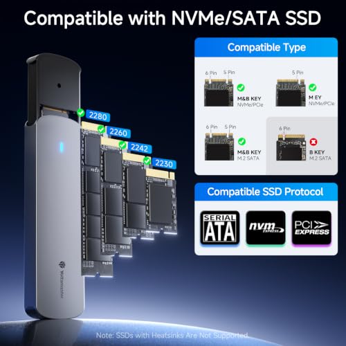 Yottamaster M.2 NVMe SATA SSD Enclosure, USB 3.2 Gen 2 10Gbps Adapter - color: Gray, size: USB-C Cable