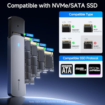 Yottamaster M.2 NVMe SATA SSD Enclosure, USB 3.2 Gen 2 10Gbps Adapter - color: Gray, size: USB-C Cable
