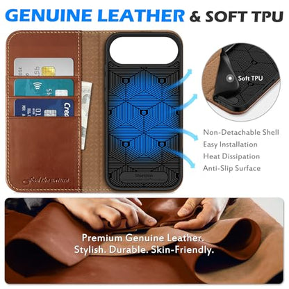 SHIELDON Genuine Leather Wallet Case for iPhone Air 6.5" 2025, Retro Brown | Magnetic Closure, RFID Blocking, Credit Card Holder, Kickstand, Folio Design, Shockproof Protective Cover - color: Retro Brown