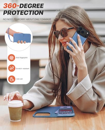 OCASE for iPhone 17 Pro Max Detachable Wallet Case with Card Holder, 2 in 1 PU Leather Flip Folio with RFID Blocking Stand Wrist Strap Shockproof Phone Cover 6.9 Inch 2025, Light Blue - color: Light Blue, size: iPhone 17 Pro Max