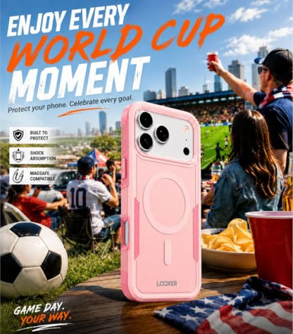 LOOXER® Heavy Duty Rugged Magnetic Case for iPhone 17 Pro (6.3”) | Military Grade Shockproof Protection,MagSafe Compatible+ Tempered Glass Included (Pink,17 Pro) - color: Pink, size: 17 Pro