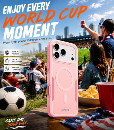 LOOXER® Heavy Duty Rugged Magnetic Case for iPhone 17 Pro (6.3”) | Military Grade Shockproof Protection,MagSafe Compatible+ Tempered Glass Included (Pink,17 Pro) - color: Pink, size: 17 Pro