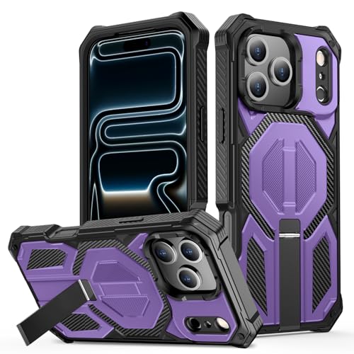 for iPhone 17 Pro Max Case with Kickstand, [15FT Military-Grade Drop Protection] [Compatible with MagSafe] Rugged Shockproof Heavy Duty Magnetic iPhone 17 Pro Max Phone Case Cover (Purple) - color: Purple