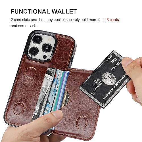 KIHUWEY Compatible with iPhone 15 Pro Wallet Case Credit Card Holder, Premium Leather Kickstand Flip Hidden Magnetic Clasp Durable Shockproof Protective Cover for iPhone 15 Pro 6.1 inch (Brown) - color: Brown