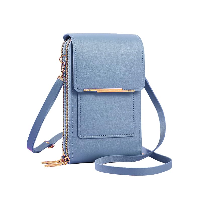 Small Touchscreen Phone Crossbody Bag for Women – Anti-Theft, RFID Blocking, Waterproof Leather Messenger Purse - color: Blue