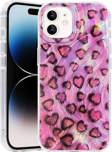 Compatible with iPhone 11 Case,with [Soft Slim][Camera Protection] Cute Leopard Print Love Shiny Aesthetic Phone Cover Anti-Yellowing Shockproof Protective Cover for Women Girl-Pink - color: Leopard Print Love, size: iPhone 11