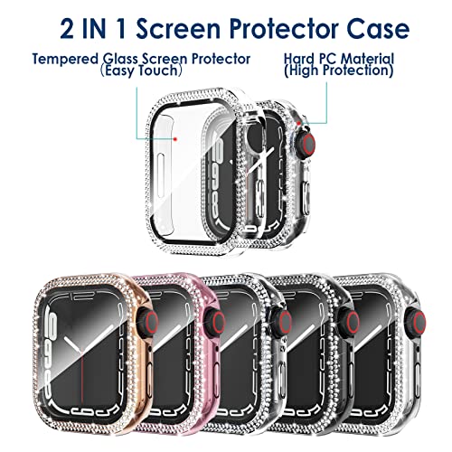 Simpeak 5-Pack Women Bling Screen Protector Case Compatible with Apple Watch 38mm 40mm 41mm 45mm Series 10 42mm 46mm, Screen Case Compatible with iWatch Series 10 9 8 7 6 5 4 3 2 1 (45mm) - size: 45mm(Series 7/8/9)