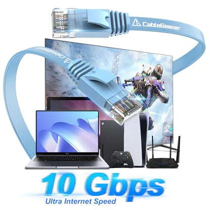 CableGeeker Cat 6 Flat Ethernet Cable 3ft 6Pack, 10Gbps, Blue - color: Blue-Flat, size: 3ft