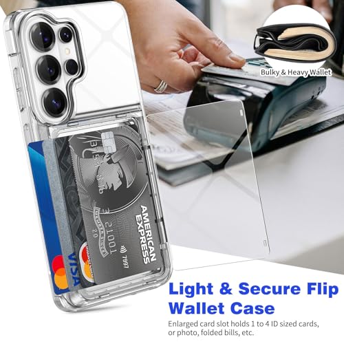 for Samsung S26 Ultra Wallet Case 4 Credit Card ID Holder Clear Flip | Cover for Galaxy S26 Ultra Kickstand Card Holder Slot for Men Women Shockproof Dual Layer TPU Hard Shell Protective Bumper - size: for Galaxy S26 Ultra, 6.9“