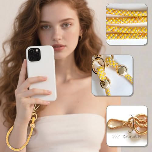 Crystal Phone Lanyard Crossbody and Wrist Strap Lanyard Rhinestone Anti-Theft Phone Strap Phone Neck Strap for Women - color: Orange