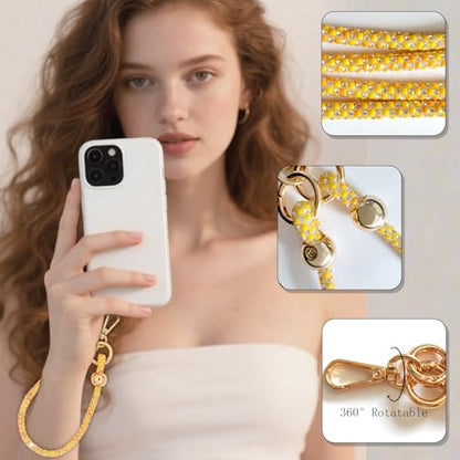 Crystal Phone Lanyard Crossbody and Wrist Strap Lanyard Rhinestone Anti-Theft Phone Strap Phone Neck Strap for Women - color: Orange
