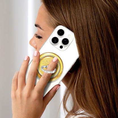 Sparkly Magnetic Phone Grip,Glitter Magnet Ring Stand Holder,Yellow - color: Clear Laser