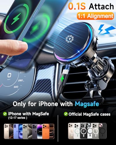 for MagSafe Car Mount Charger TEC Fan Cooling Magnetic Wireless Car Charger - color: Black 2