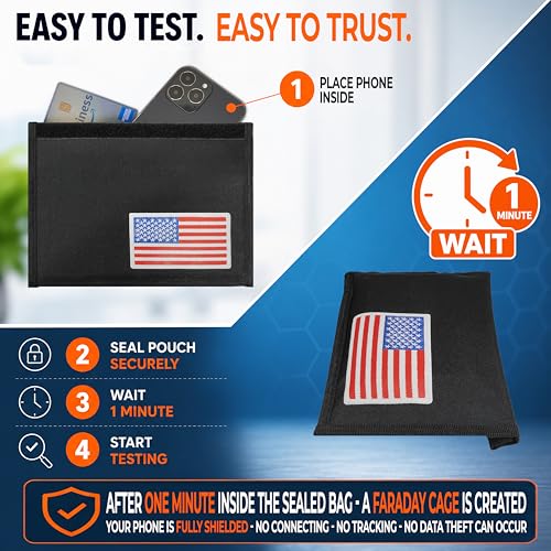 Gecko Travel Tech Faraday Bag Anti-Tracking GPS RFID Car Key Signal Blocker Wallet Shielding Pouch Protective Case for Cell Phone Car Key FOB, Data Privacy, Electronic Device Security (USA FLAG) - color: USA FLAG