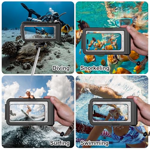 Universal Waterproof Phone Case Designed for iPhone- 50ft/15m Underwater Protection for Snorkeling, Diving, with Mechanical Button for Taking Photos & Videos (Black, iPhone (5.4"-6.9"))