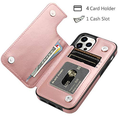 HianDier Wallet Case Compatible with iPhone 12 Pro MAX Case 5G 6.7-inch Slim Protective with Credit Card Slot Holder Flip Folio Soft PU Leather Magnetic Closure Cover, Rose Gold - color: Rose Gold