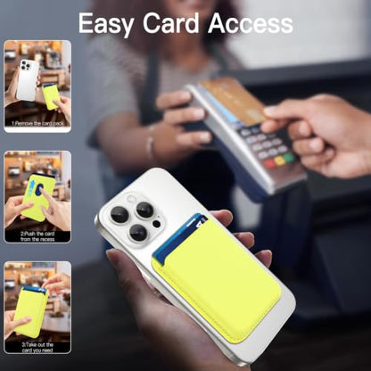 Compatible with MagSafe Wallet, Leather TPU Protective, Yellow - color: Yellow