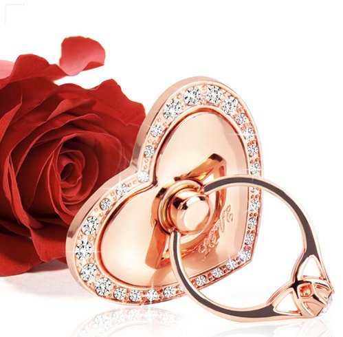 Phone Stand, Luxury Updated Re-Usable Metal Stainless Phone & Tablet Anti Drop Ring Stand Holder with Diamonds for iPhone iPod iPad Samsung and More (Heart Shape) (Rosegold) - color: RoseGold