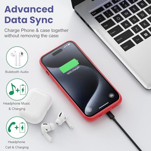 15W Fast Charging Battery Case for iPhone 15 Pro(6.1 inch),7500mAh Slim Portable Charging Case with 360°Protection,Rechargeable Extended Phone Charger Cover for iPhone 15 Pro Battery Case-Red