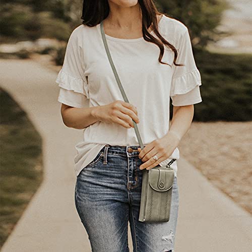 S-ZONE Women RFID Blocking Crossbody Cell Phone Purse PU Leather Wallet | Card Slots, Anti-theft, Multi Pockets, Detachable Adjustable Strap, Small, Travel Eveyday Shopping Outing - color: Grey