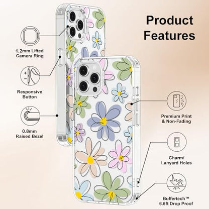 MOSNOVO Case for iPhone 12 & iPhone 12 Pro, [Buffertech 6.6ft Military-Grade Drop Protection] [Anti Peel Off Tech] Clear TPU Bumper Phone Case Cover Design - Linear Blooms - color: Clear - Linear Blooms, size: iPhone 12 / iPhone 12 Pro