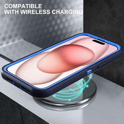 YKHJKLEC for iPhone 15 Case, Military Grade 3 in 1 Heavy Duty Shockproof/Drop Proof/Dust Proof Case with 2Pcs Tempered Glass Screen Protector (Navy Blue) - color: Navy Blue